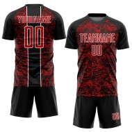 Fluid Red-White Jersey Custom Soccer Black Sublimation Uniform Abstract