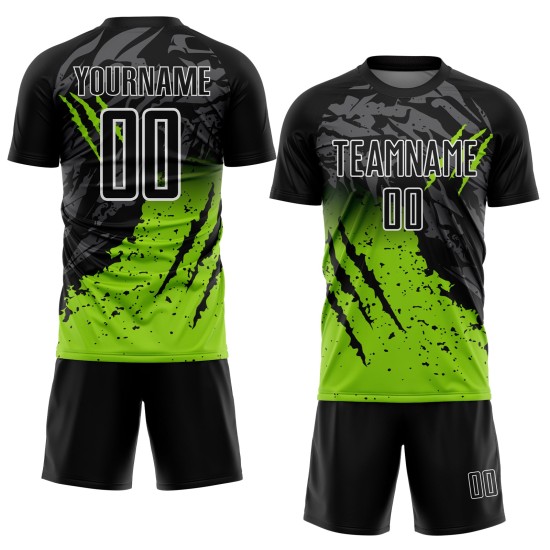 Neon Jersey Custom Sublimation Black Soccer Scratch Uniform Green-White Splash Gradient Neon Jersey Custom Sublimation Black Soccer Scratch Uniform Green-White Splash Gradient