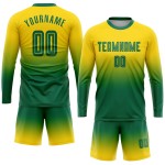 Long Green Fade Fashion Soccer Jersey Uniform Sublimation Kelly Custom Gold Sleeve Long Green Fade Fashion Soccer Jersey Uniform Sublimation Kelly Custom Gold Sleeve
