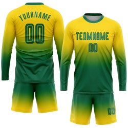 Long Green Fade Fashion Soccer Jersey Uniform Sublimation Kelly Custom Gold Sleeve
