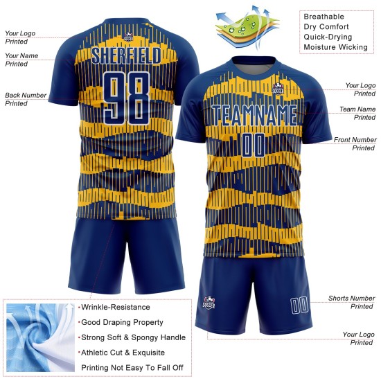Jersey Uniform Custom Royal Gold-White Soccer Pinstripe Sublimation Jersey Uniform Custom Royal Gold-White Soccer Pinstripe Sublimation