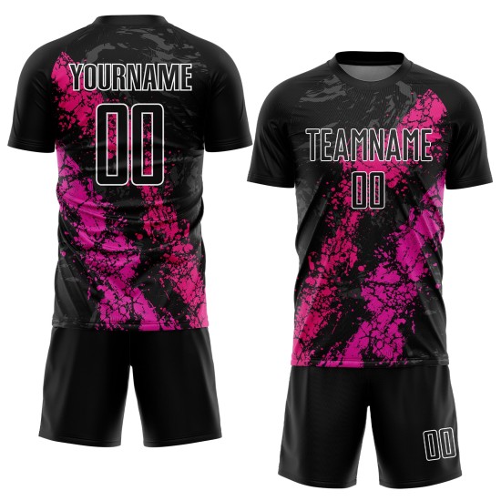 Soccer Dripping Pink Art Jersey Splatter Black Hot Custom Sublimation Uniform Pink-Deep Soccer Dripping Pink Art Jersey Splatter Black Hot Custom Sublimation Uniform Pink-Deep