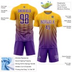 Soccer Gradient Uniform Jersey Line Purple-White Sublimation Custom Gold Soccer Gradient Uniform Jersey Line Purple-White Sublimation Custom Gold