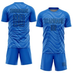 Wavy Sublimation Uniform Blue Lines Soccer Black Custom Jersey Sky