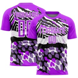Black-White Soccer Purple Animal Sublimation Custom Print Jersey Uniform