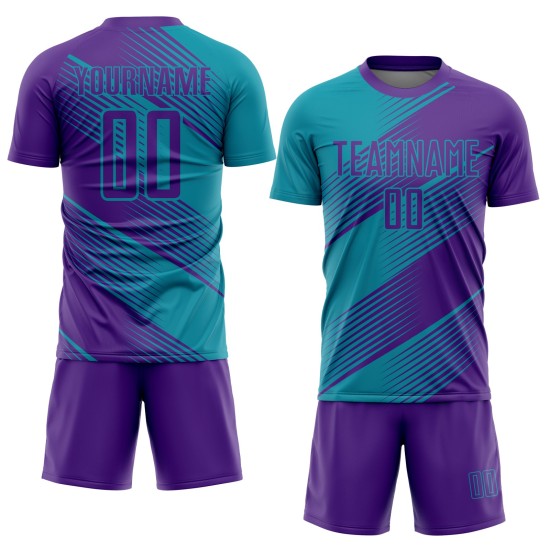 Purple Uniform Sublimation Soccer Custom Jersey Teal Purple Uniform Sublimation Soccer Custom Jersey Teal