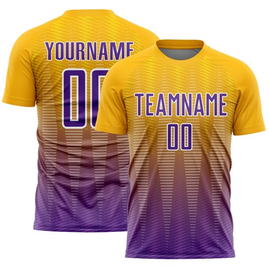 Soccer Gradient Uniform Jersey Line Purple-White Sublimation Custom Gold Soccer Gradient Uniform Jersey Line Purple-White Sublimation Custom Gold