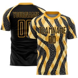 Print Black Animal Uniform Custom Sublimation Soccer Gold Jersey
