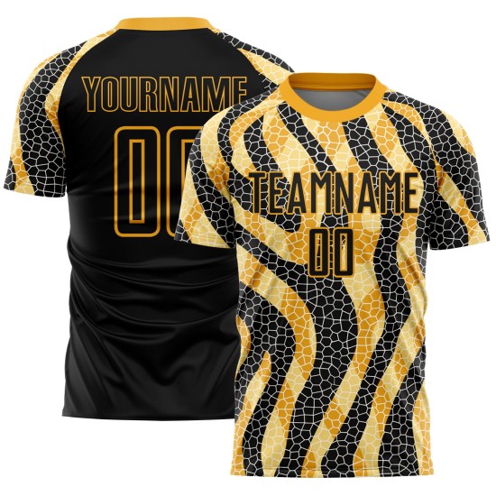 Print Black Animal Uniform Custom Sublimation Soccer Gold Jersey Print Black Animal Uniform Custom Sublimation Soccer Gold Jersey