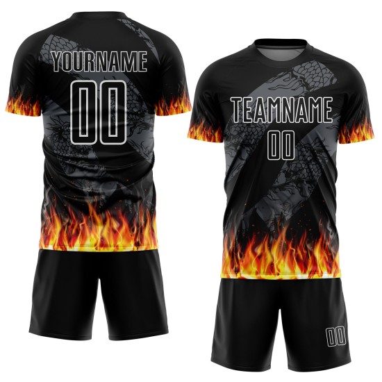 Jersey Uniform Red-Gold Soccer Sublimation Black Custom Flame Jersey Uniform Red-Gold Soccer Sublimation Black Custom Flame