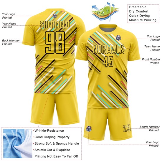 Yellow Custom Black Soccer Lines Jersey Uniform Sublimation Yellow Custom Black Soccer Lines Jersey Uniform Sublimation