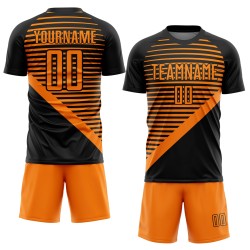 Jersey Custom Sublimation Orange Stripes Black Bay Soccer Uniform Jersey Custom Sublimation Orange Stripes Black Bay Soccer Uniform