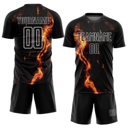 Gold-White Flame Jersey Uniform Sublimation Custom Soccer Black Gold-White Flame Jersey Uniform Sublimation Custom Soccer Black