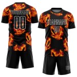 Flame Soccer Jersey Black Red-Gold Sublimation Bird Custom Uniform Flame Soccer Jersey Black Red-Gold Sublimation Bird Custom Uniform