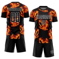 Flame Soccer Jersey Black Red-Gold Sublimation Bird Custom Uniform