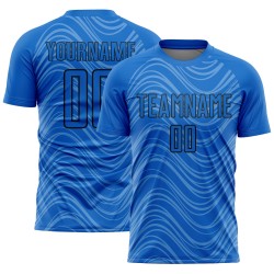 Wavy Sublimation Uniform Blue Lines Soccer Black Custom Jersey Sky