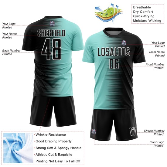 Sublimation Black Blue-White Ice Custom Uniform Soccer Jersey Gradient Line Sublimation Black Blue-White Ice Custom Uniform Soccer Jersey Gradient Line
