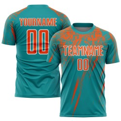 Jersey Teal Soccer Sublimation Orange-White Uniform Custom