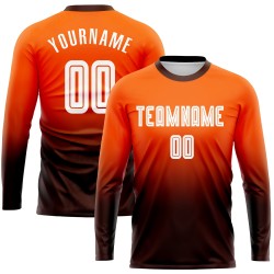 Jersey Sublimation Long Sleeve White-Brown Fashion Fade Soccer Custom Uniform Orange