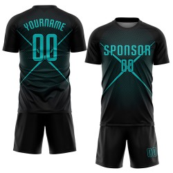Sublimation Custom Soccer Uniform Teal Black Jersey
