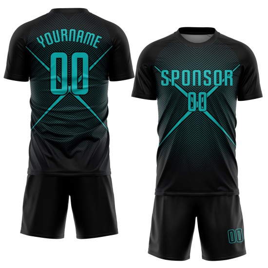 Sublimation Custom Soccer Uniform Teal Black Jersey Sublimation Custom Soccer Uniform Teal Black Jersey