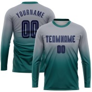 Fashion Uniform Gray Sleeve Custom Sublimation Long Soccer Fade Jersey Navy-Teal