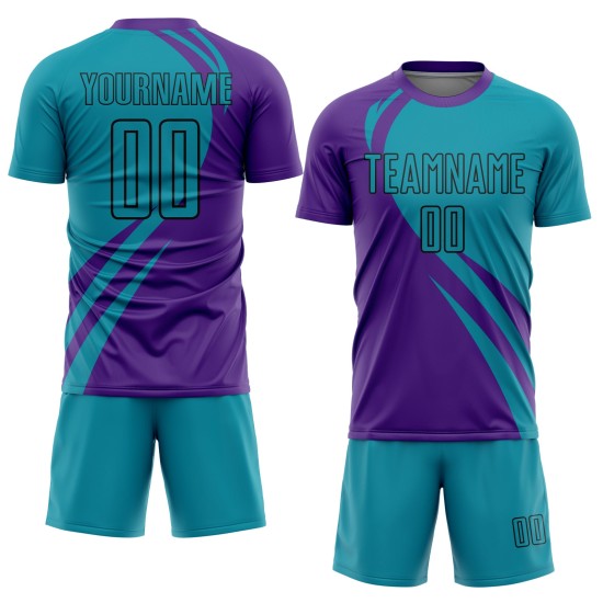Lines Soccer Custom Teal-Black Curve Uniform Jersey Sublimation Purple Lines Soccer Custom Teal-Black Curve Uniform Jersey Sublimation Purple