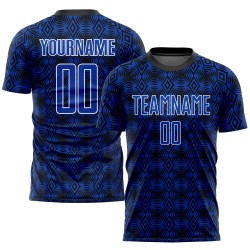 Soccer Uniform Jersey Blue Custom Sublimation Shapes Geometric Black-White Thunder