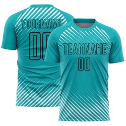 Soccer Lines Custom Diagonal Uniform Aqua Black Sublimation Jersey