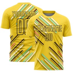 Yellow Custom Black Soccer Lines Jersey Uniform Sublimation