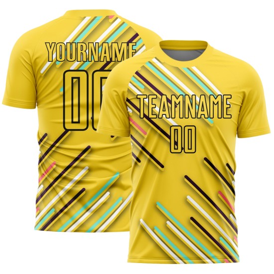 Yellow Custom Black Soccer Lines Jersey Uniform Sublimation Yellow Custom Black Soccer Lines Jersey Uniform Sublimation
