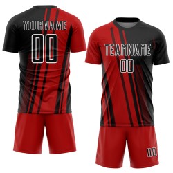 Jersey Custom Black-White Sublimation Soccer Uniform Red Lines Jersey Custom Black-White Sublimation Soccer Uniform Red Lines