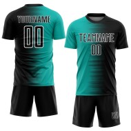 Aqua-White Black Uniform Line Gradient Custom Jersey Sublimation Soccer