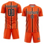 Orange Soccer Jersey Custom Sublimation Stripe Black-White Uniform Orange Soccer Jersey Custom Sublimation Stripe Black-White Uniform