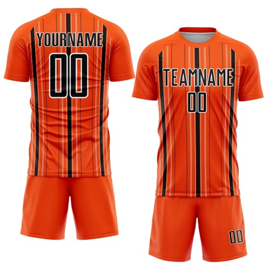 Orange Soccer Jersey Custom Sublimation Stripe Black-White Uniform Orange Soccer Jersey Custom Sublimation Stripe Black-White Uniform