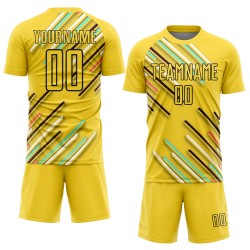Yellow Custom Black Soccer Lines Jersey Uniform Sublimation