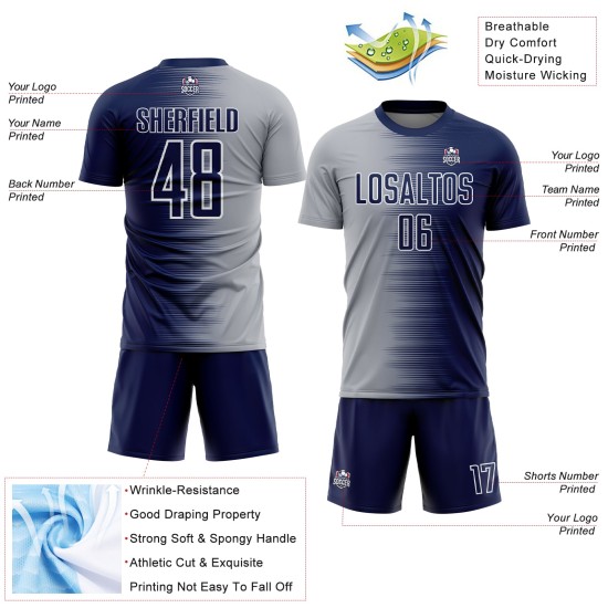 Sublimation Gray-White Custom Navy Gradient Jersey Uniform Line Soccer Sublimation Gray-White Custom Navy Gradient Jersey Uniform Line Soccer