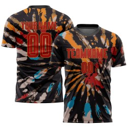 Custom Gold Dye Soccer Red-Old Tie Sublimation Jersey Uniform