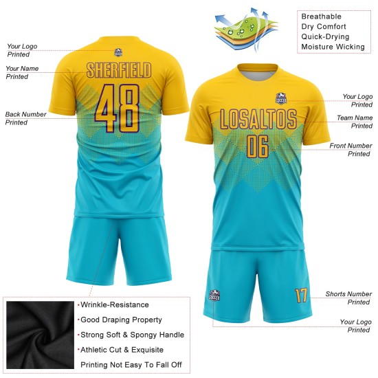 Gold-Purple Soccer Blue Jersey Lakes Custom Sublimation Uniform Gold-Purple Soccer Blue Jersey Lakes Custom Sublimation Uniform