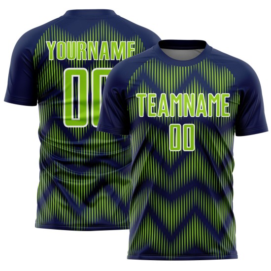 Navy Sublimation Custom Uniform Green-White Line Jersey Neon Soccer Navy Sublimation Custom Uniform Green-White Line Jersey Neon Soccer