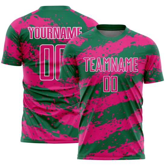 Soccer Pink-White Sublimation Hot Jersey Kelly Splash Green Uniform Custom Soccer Pink-White Sublimation Hot Jersey Kelly Splash Green Uniform Custom