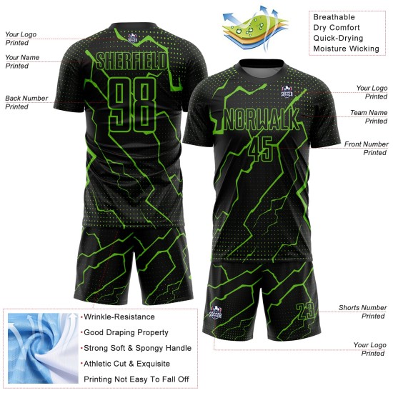 Sublimation Black Lightning Custom Jersey Uniform Soccer Green Aurora Sublimation Black Lightning Custom Jersey Uniform Soccer Green Aurora