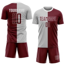 Sublimation Custom Split Soccer Crimson-White Uniform Gray Fashion Jersey