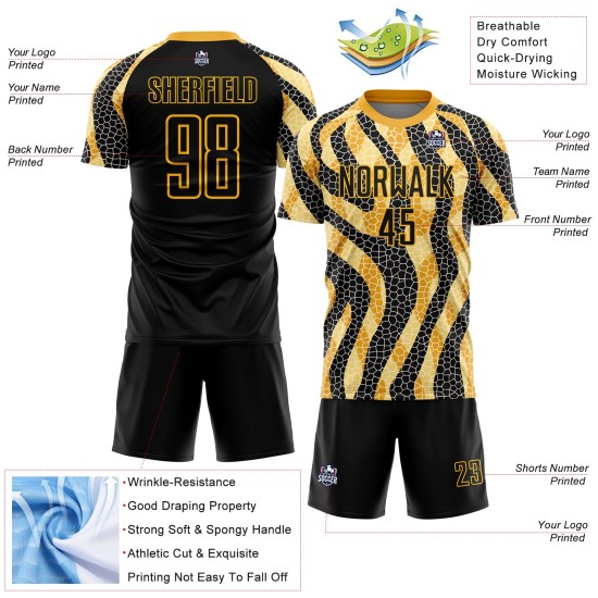 Print Black Animal Uniform Custom Sublimation Soccer Gold Jersey Print Black Animal Uniform Custom Sublimation Soccer Gold Jersey
