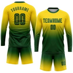 Fade Long Fashion Uniform Custom Sleeve Gold Soccer Green Sublimation Jersey