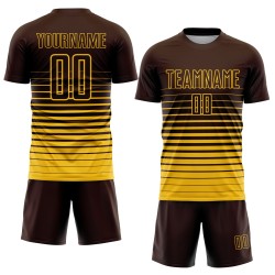 Soccer Custom Jersey Brown Fashion Pinstripe Sublimation Yellow Uniform Fade