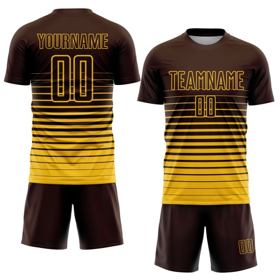Soccer Custom Jersey Brown Fashion Pinstripe Sublimation Yellow Uniform Fade Soccer Custom Jersey Brown Fashion Pinstripe Sublimation Yellow Uniform Fade