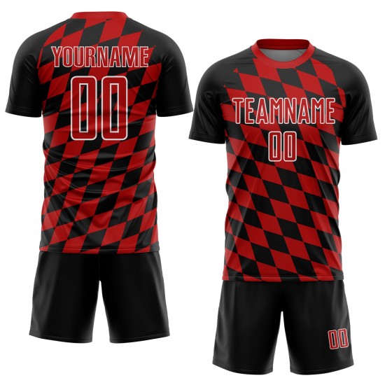 Sublimation Print Custom Red-White Black Uniform Jersey Soccer Rhombus Sublimation Print Custom Red-White Black Uniform Jersey Soccer Rhombus