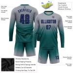 Fashion Uniform Gray Sleeve Custom Sublimation Long Soccer Fade Jersey Navy-Teal Fashion Uniform Gray Sleeve Custom Sublimation Long Soccer Fade Jersey Navy-Teal