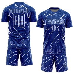 Uniform Soccer Custom White Jersey Sublimation Royal Lightning